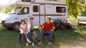 family at rv campsite