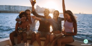adults and teens celebrating on a party boat cruise
