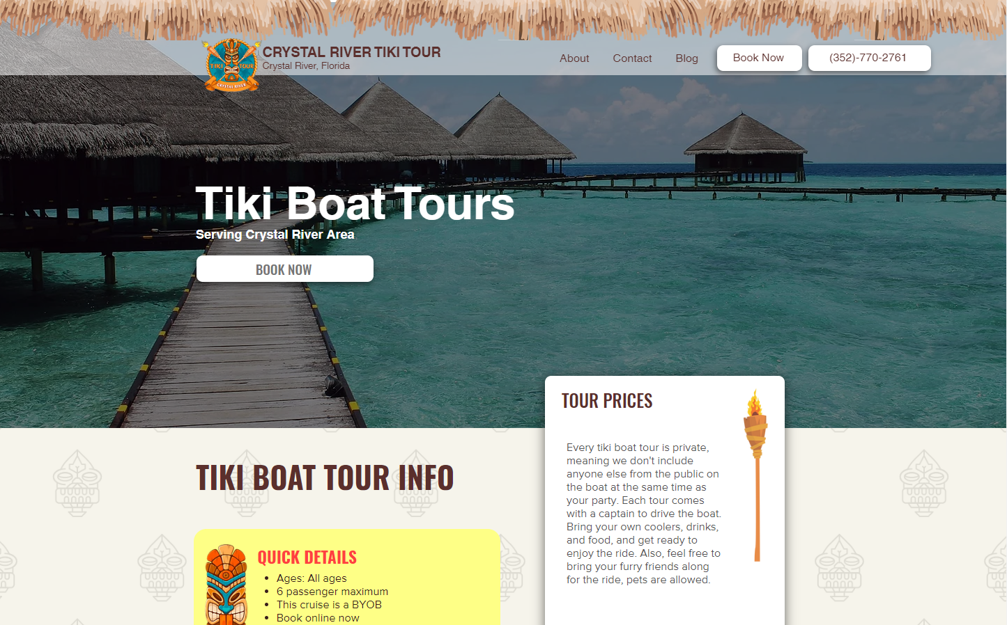 Tiki Boat Website Design by Rockon travel digital marketing agency