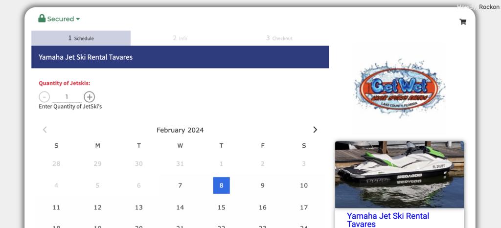 Screen capture of booking calendar live and ready to take orders.